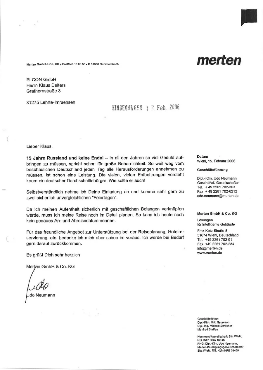 Persönliches Schreiben Merten GmbH & Co. KG