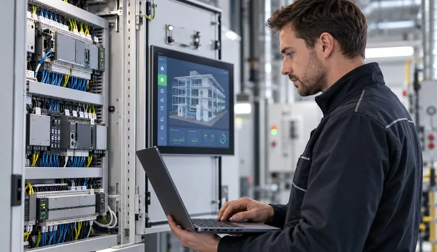 Technische Gebäudeausrüstung in einer Gewerbeimmobilie — Schaltschrank mit Gebäudeleittechnik